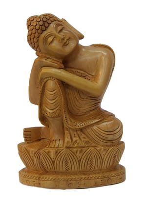 POOMPUHAR Handmade Wooden Buddha (10 cm x 6 cm x 16 cm, Beige)