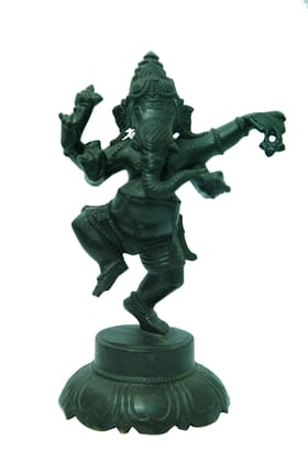 POOMPUHAR Handmade Brass Oxidised Dancing Ganesh (9 cm x 7 cm x 15 cm, Black)