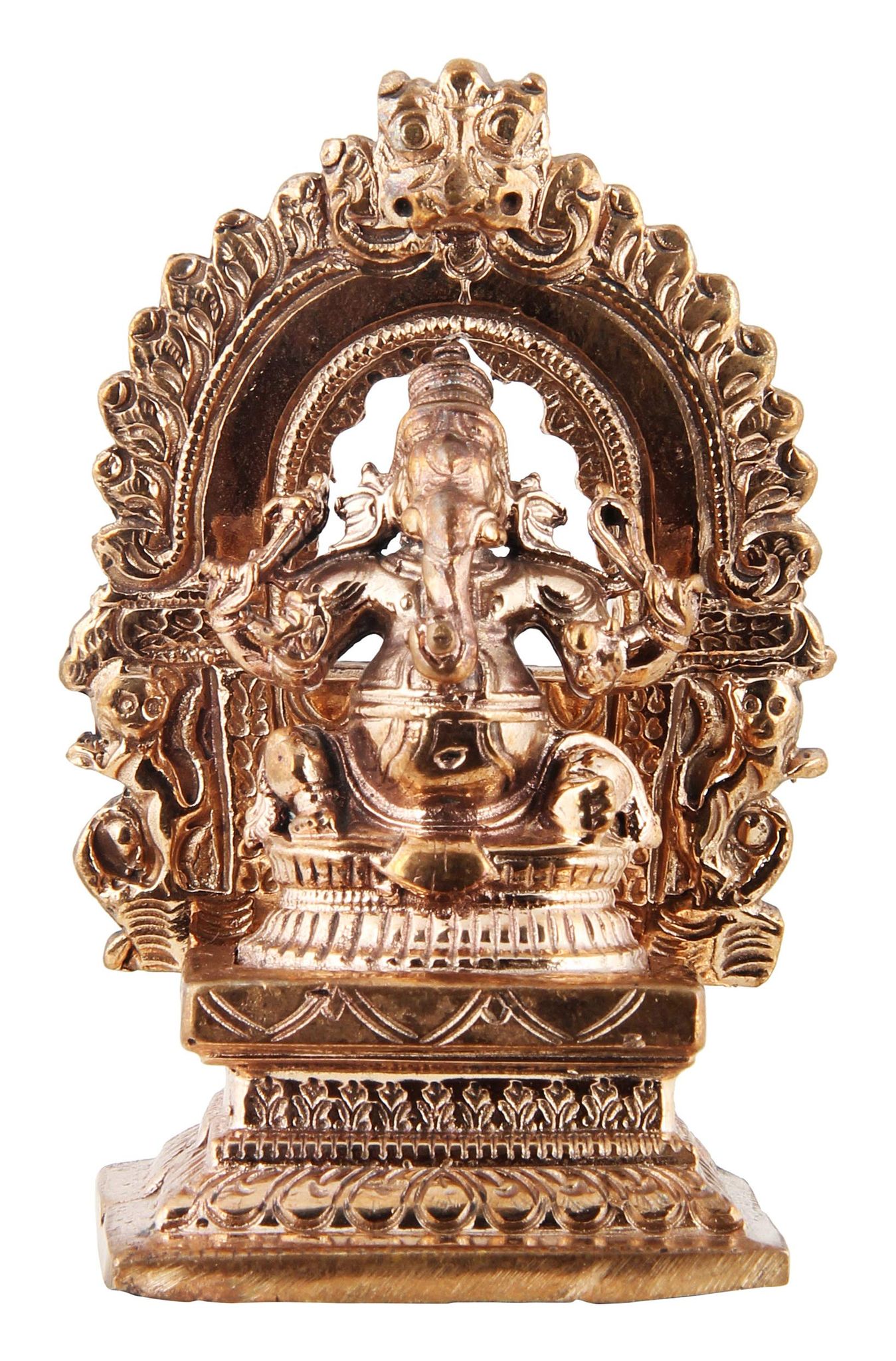 Poompuhar Bronze Ganesh Idol, 6 cm x 3 cm x 12 cm, Yellow, 1 Piece