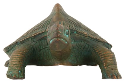 Poompuhar Bronze Tortoise Figurine (6 cm x 3 cm x 6 cm, Yellow)