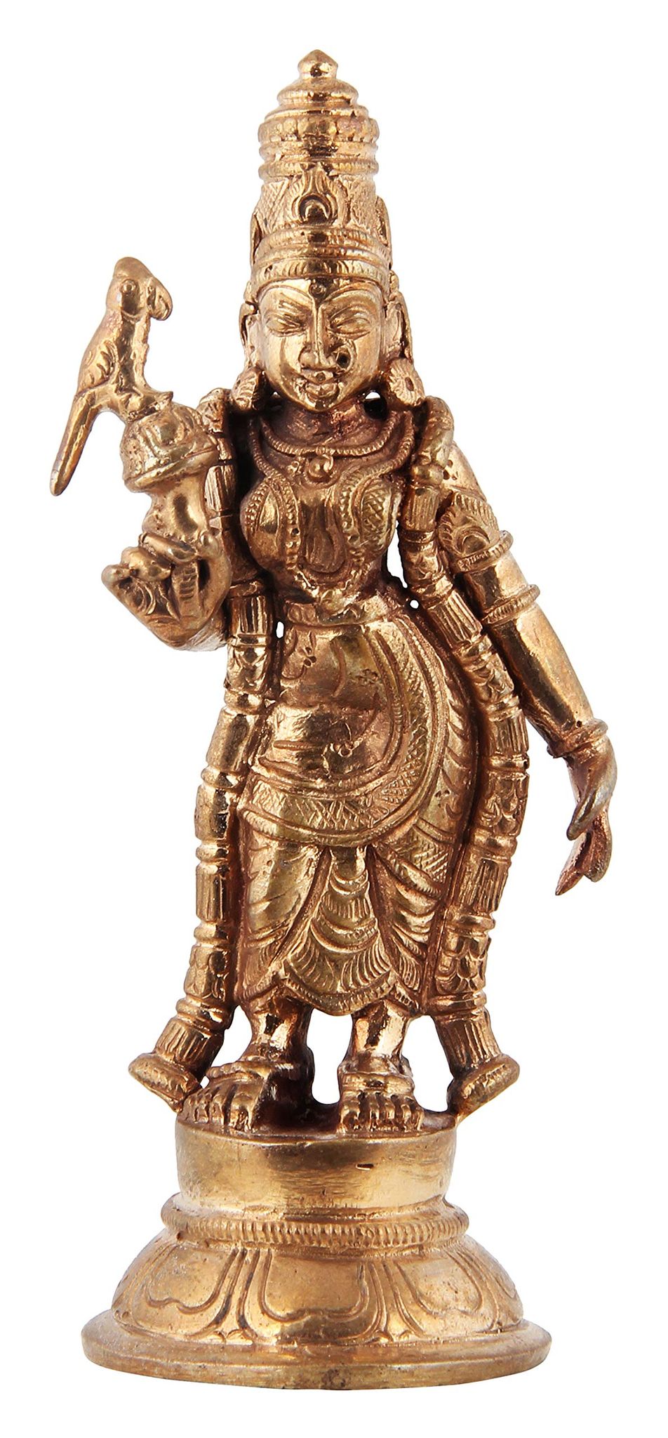 Poompuhar Bronze Meenakshi Idol (6 cm x 6 cm x 12 cm, Yellow)