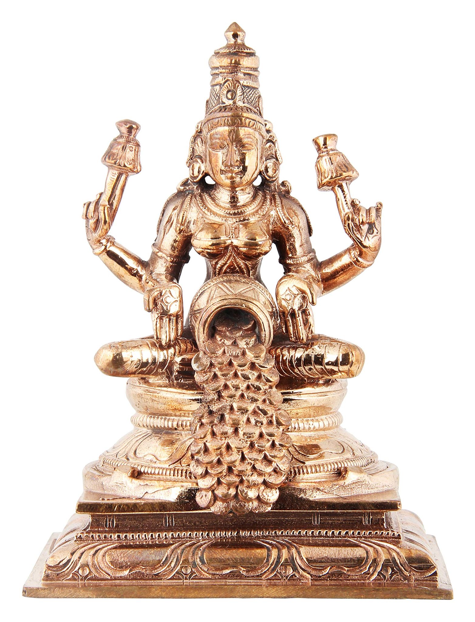 Poompuhar Bronze Kuber Lakshmi Idol (6 cm x 3 cm x 12 cm, Yellow)