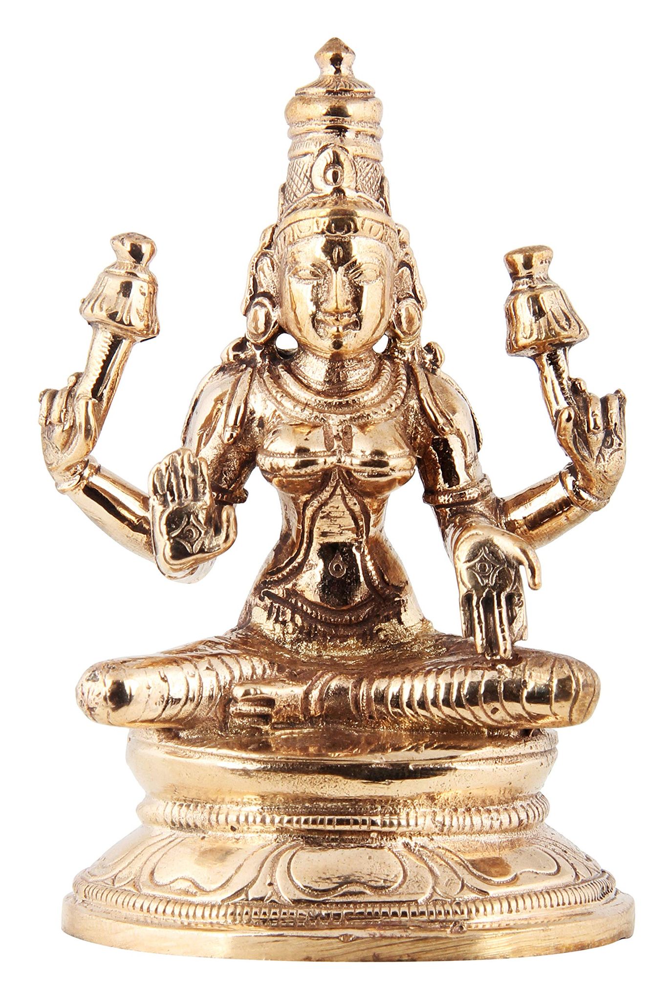 Poompuhar Bronze Lakshmi Idol, 6 cm x 3 cm x 9 cm, Yellow, 1 Piece