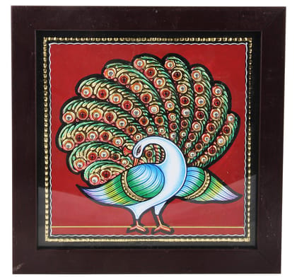 Poompuhar THDC_048 Peacock Tanjore Painting (Gold Foil Work, Multicolour, 7 inch x 0.5 inch x 7 inch)