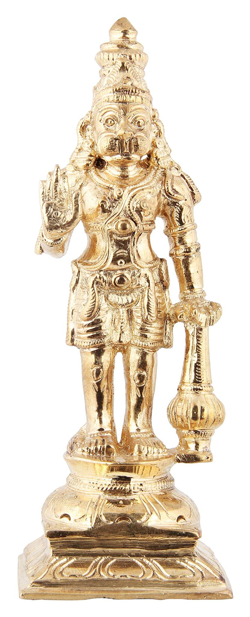 Poompuhar Bronze Hanuman Idol (4 cm x 4 cm x 10cm, Yellow)