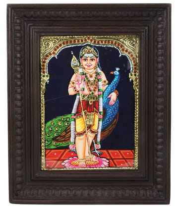 Poompuhar Murugar Tanjore Painting (Gold Foil Work, Multicolor,12x10 inch tanjore painting)