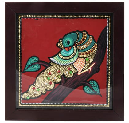 Poompuhar Single Parrot Gold Foil Work Tanjore Painting (Multicolour, 7 inch x 0.5 inch x 7 inch)