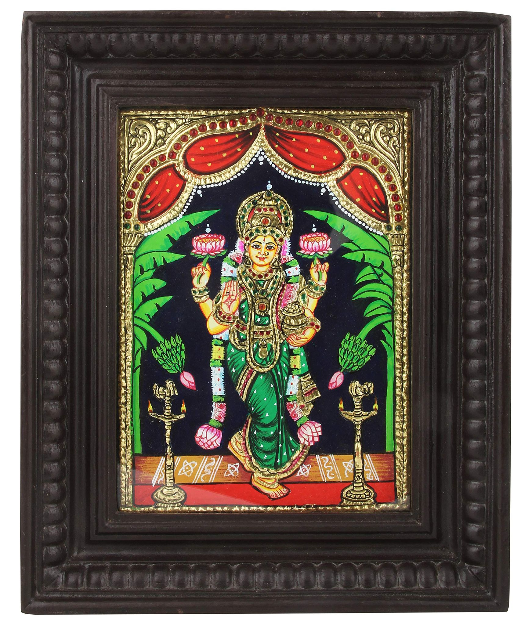 Poompuhar Metal Lakshmi Tanjore Painting, Multicolour, Religious,12x10inch Tanjore painting