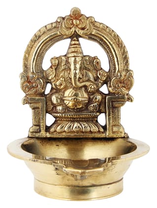 Poompuhar Metal Ganapathy Deepam, 15 cm x 2 cm x 18 cm, Yellow, 1 Piece