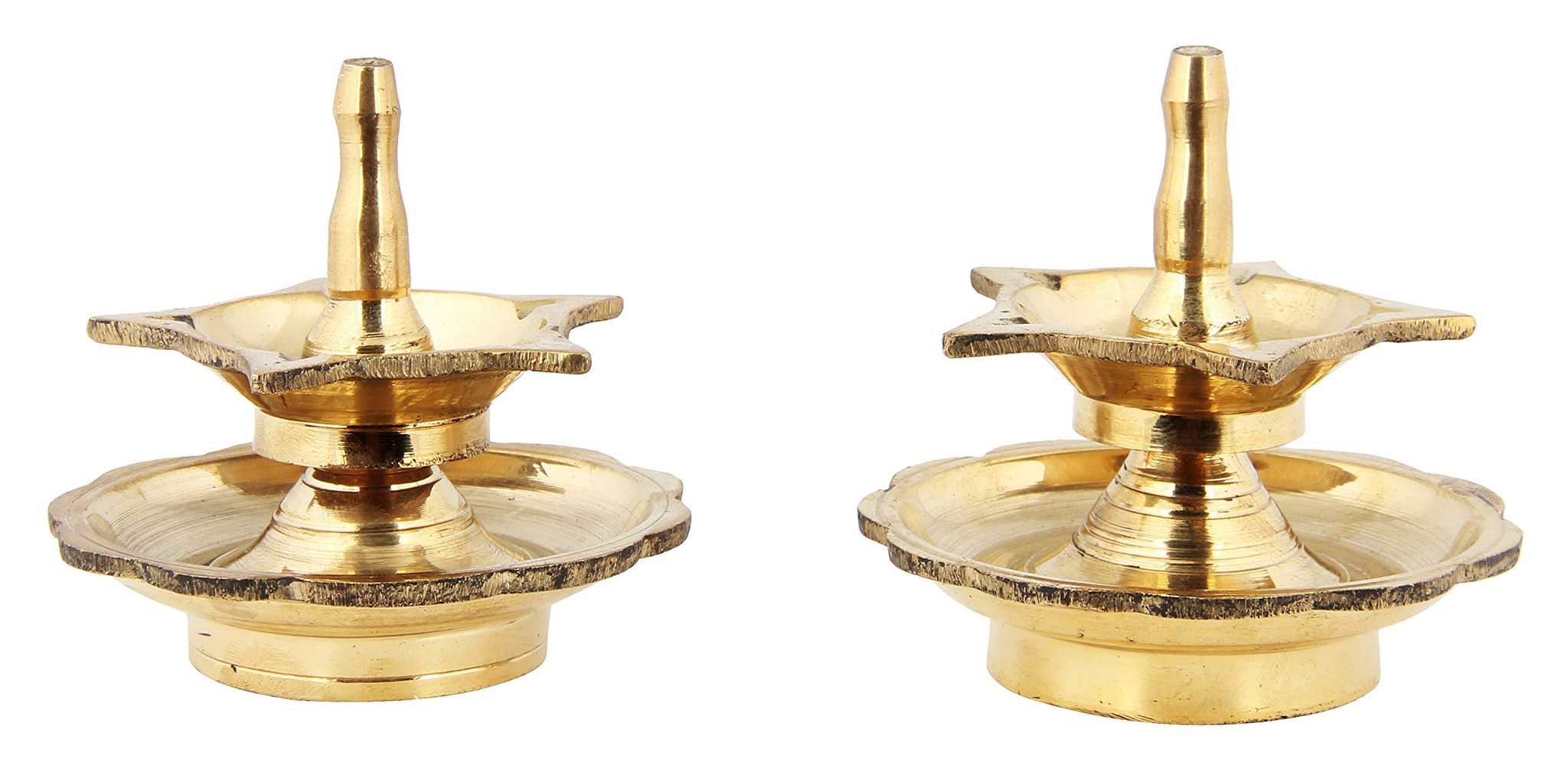 Poompuhar Brass Small Oil Lamp Pair (6 cm x 3 cm x 6 cm, Yellow)