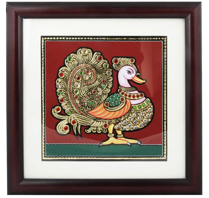 Poompuhar Peacock Tanjore Painting (Gold Foil Work, 12 inch x 0.5 inch x 12 inch, THDC_096 , Multicolour )