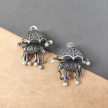 Silver look alike oxidized Elephant statement earring for wedding(Women/Girl)