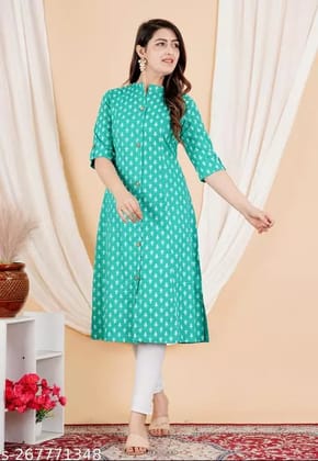 A-line Princess Cut Floral Printed Kurti for Women