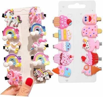 Kalakriti LIVES Rainbow Unicorn/Ice Cream/Fruits/Cartoon Family Hair Clips Set, Baby Hairpin For Kids Girls Toddler Barrettes Hair Accessories Designer (Multicolor) Medium