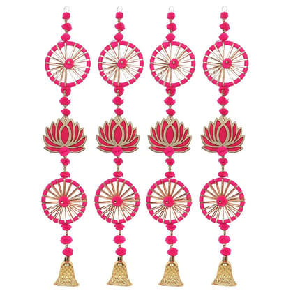 kalakriti Door Hangings for Decoration/Ring Wall Hangings with Lotus for Haldi Mehandi Temple Decor | Pooja Room Decoration Items | Back Dropper | showpiece for Home Decor (Pack of 4, Pink)