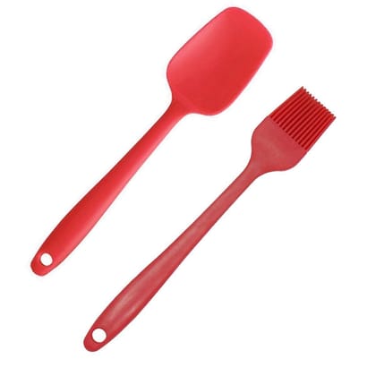 Sakoraware Silicone Spatula (Big, 27.5 cm) and Pastry Brush (22 cm) Set Heat Resistant for Baking Cooking BBQ Grilling, Assorted Color