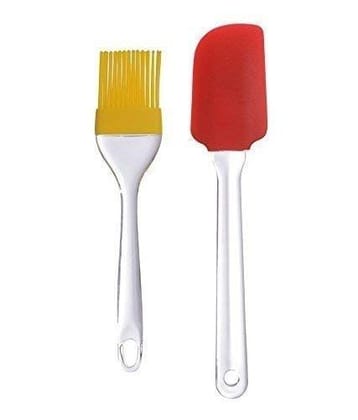 Sakoraware� Silicone Spatula and Brush Set of 2 for Cake Mixer, Baking, Oiling, BBQ, Oven Tandoor Grilling Non Stick Silicon Cookware (Big Size, 9 Inches Long), Multicolor