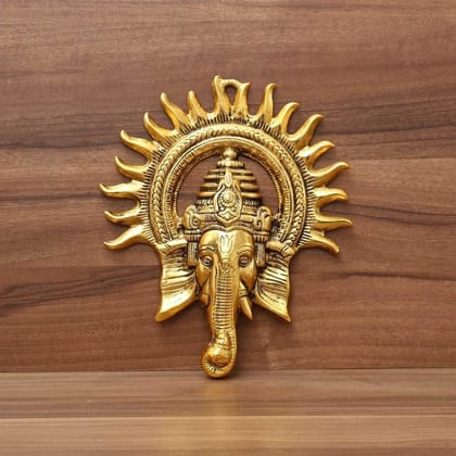 Kalakriti Ganesha Idol for Home Decor with Surya Chakra - Ganeshji Ganpati murti Statue Idol - Wall hangings Lucky Fengshui - Decorative Gifts Showpiece (20 cm x 3 cm x 23 cm, Golden)