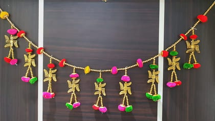 Smizzy Bandarwal Torans Toranam for entrance door toran for main door latest home decoration items Mandir with Multicolor Pompom Wall Hanging For Diwali | Seemantham decoration items | pooja room decoration items |1pc Multicolor