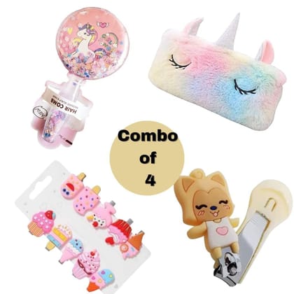 Kalakriti Protective Baby Nail Clipper Cutter Combo with Unicorn Fur Pouch, Comb and Hair Clips