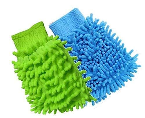 Smizzy Multipurpose Microfibre Wash and Dust Mitt Cleaning Gloves for Car Laptop Home Office Hotel, Double Sided 2 in 1 Large, Multicolour -Pack of 2