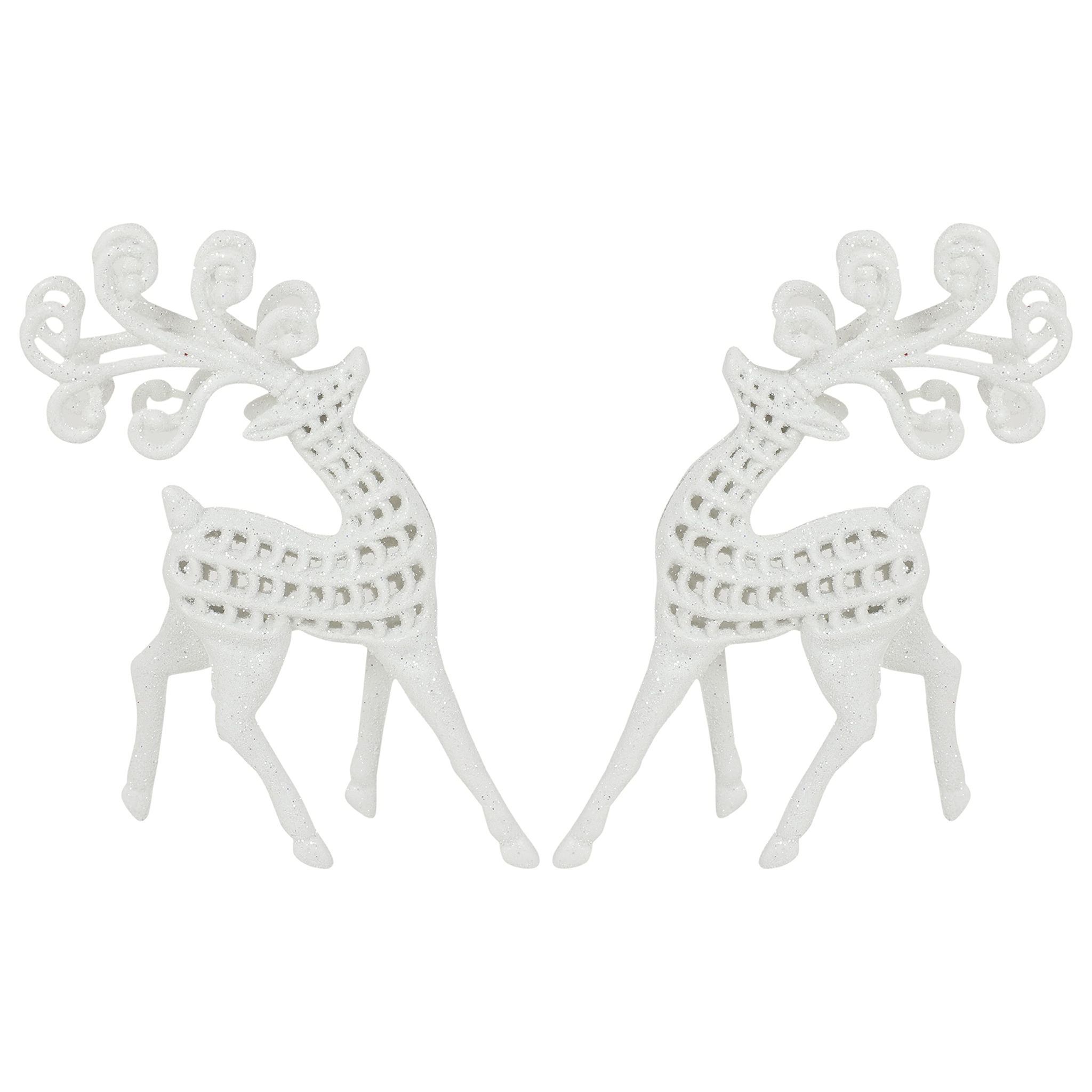 Smizzy White Glitter Shiny ReinDeer deer christmas hanging (Pack of 2, Big 6 inch each) with String for Hanging, Christmas Tree Ornaments for Decoration at Home | Christmas Decoration items | Home decoration item | Christmas tree decoration