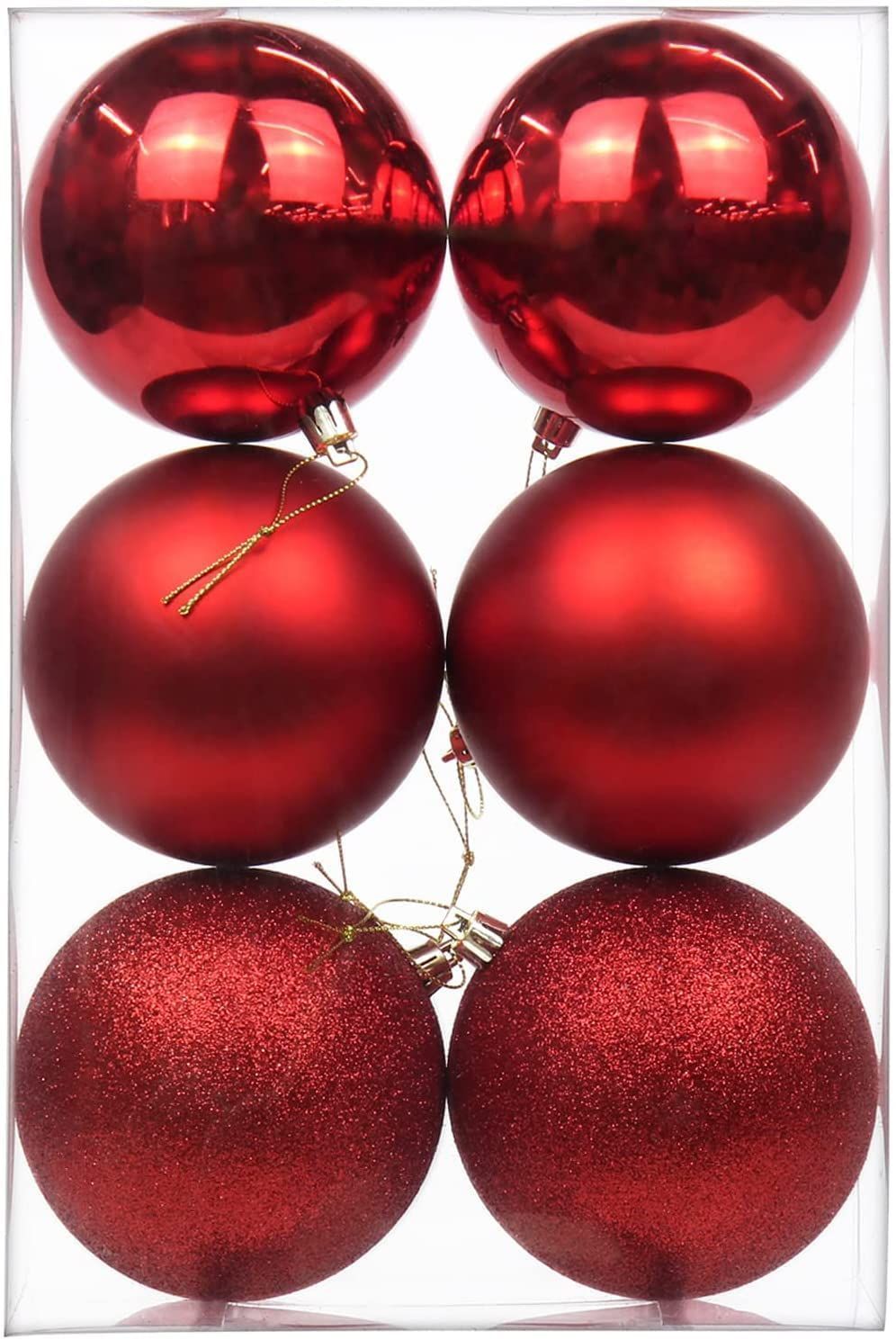 Smizzy Plastic Christmas Big Ball Ornaments (Pack of 6 with 3 Different Patterns) Tree Balls with Hanging Loop for Xmas Tree Holiday Wedding Party Decor (7 cm Diameter Each, Red)