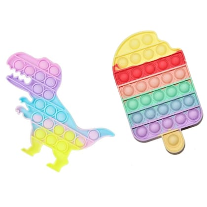 Kalakriti ush Pop it Fidget Toy Combo | Under Stress Relief Toys & Anti-Anxiety Sensory Bubble Toys Set for Autism to Relieve Stress, Rainbow Icecream and Dinosaur Shaped, 1 pc Each