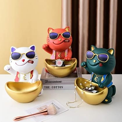 Shelf Lucky Cat Resin Statue Storage Tray Animal Watch Jewelry Bowl Fruit Home Living Room Candy Porch Home Decor Gift Tool