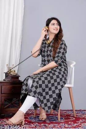 Cotan khatha black a-line kurta - Black