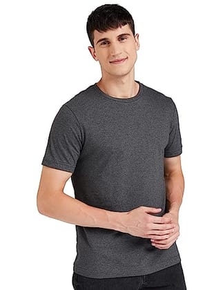 Men Regular Round Neck T-Shirt- Dark Grey Melange