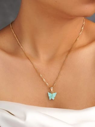 Pinapes Butterfly Necklace Multiple Color Gold-Plated for Women And Girls