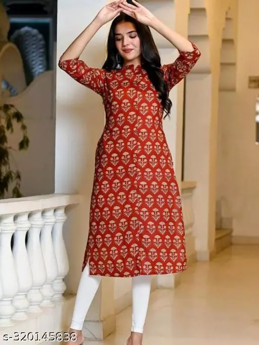 Woman printed cotton kurta (marron)