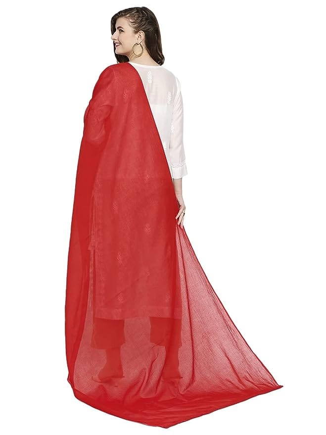 DUPATTA BAZAAR Women's Red Pure Cotton Dupatta