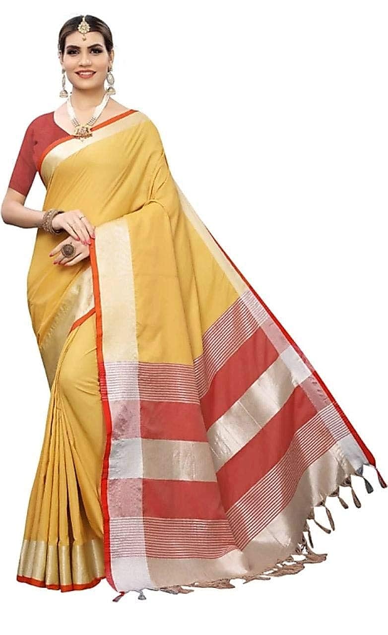 White Linen Saree With Patta Printed