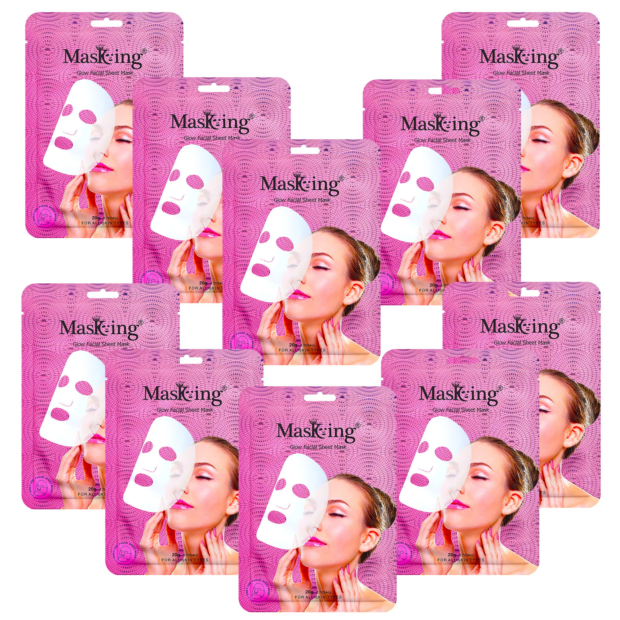 Masking Glow Facial Sheet Mask for Every Day Glowing and Brightening Skin for Women’s (Pack 10) Each 20g