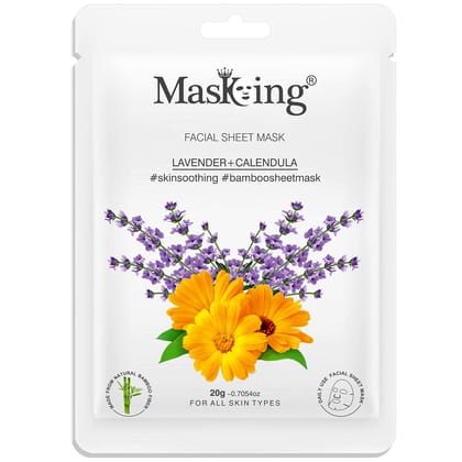 MasKing Bamboo Facial Sheet Mask of Lavender & Calendula for Skin Soothing Ideal for Women & Men 20ml, (Pack of 1)