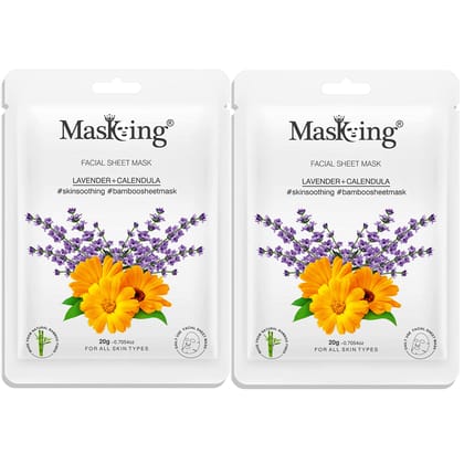 MasKing Bamboo Facial Sheet Mask of Lavender & Calendula for Skin Soothing Ideal for Women & Men, 20ml each (Pack of 2)