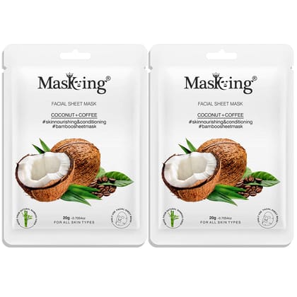 MasKing Bamboo Facial Sheet Mask of Coconut & Coffee for Skin Nourishing & Conditioning Ideal for Women & Men, 20ml each (Pack of 2)