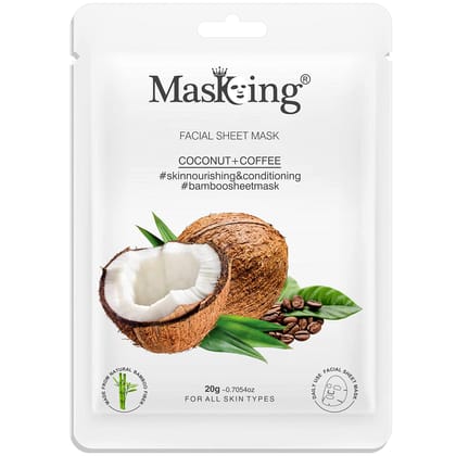 MasKing Bamboo Facial Sheet Mask of Coconut & Coffee for Skin Nourishing & Conditioning Ideal for Women & Men 20ml, (Pack of 1)