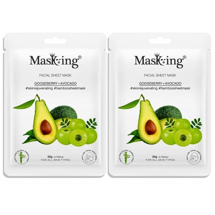 MasKing Bamboo Facial Sheet Mask of Gooseberry & Avocado for Skin Rejuvenating Ideal for Women & Men, 20ml each (Pack of 2)