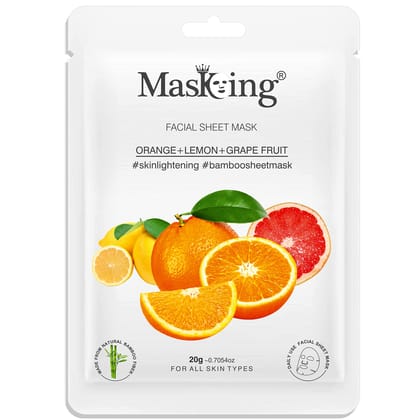 MasKing Bamboo Facial Sheet Mask of Orange, Lemon & Grapefruit for Skin Lightening Ideal for Women & Men 20ml, (Pack of 1)