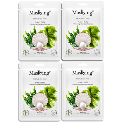 MasKing Bamboo Facial Sheet Mask of Algae & Pearl for Skin Toning Ideal for Women & Men, 20ml each (Pack of 4)