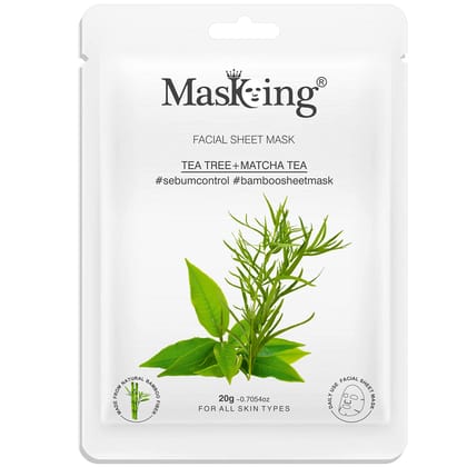 MasKing Bamboo Facial Sheet Mask of Tea Tree & Matcha Tea for Sebum Control Ideal for Women & Men 20ml, (Pack of 1)