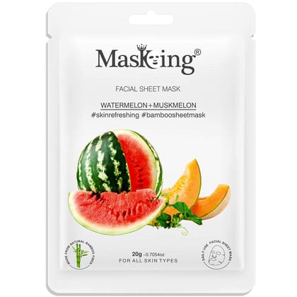 MasKing Bamboo Facial Sheet Mask of Watermelon & Muskmelon for Skin Refreshing Ideal for Women & Men 20ml, (Pack of 1)