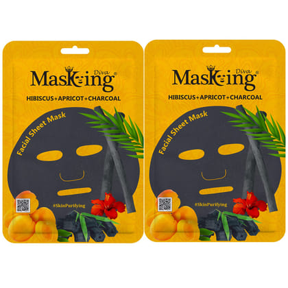 Masking Charcoal Bamboo Facial Sheet Mask Skin Detox and Cleansing Hibiscus Apricot & Charcoal Sheet Mask for Women Men 25ml Each Pack of 02