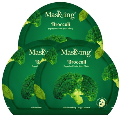 Superfood Broccoli facial sheet mask for glowing Skin and Hydrating, Pack of 3