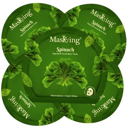 Superfood Spinach facial sheet mask for glowing Skin and Hydrating, Pack of 5