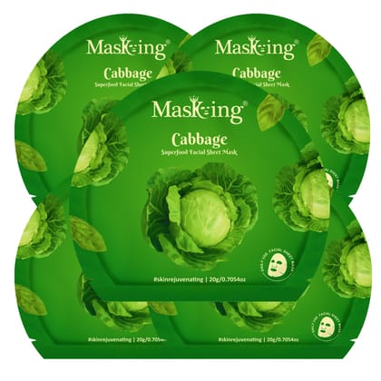 Superfood Cabbage facial sheet mask for glowing Skin and Hydrating, Pack of 5