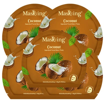 Superfood Coconut facial sheet mask for glowing Skin and Hydrating, Pack of 5